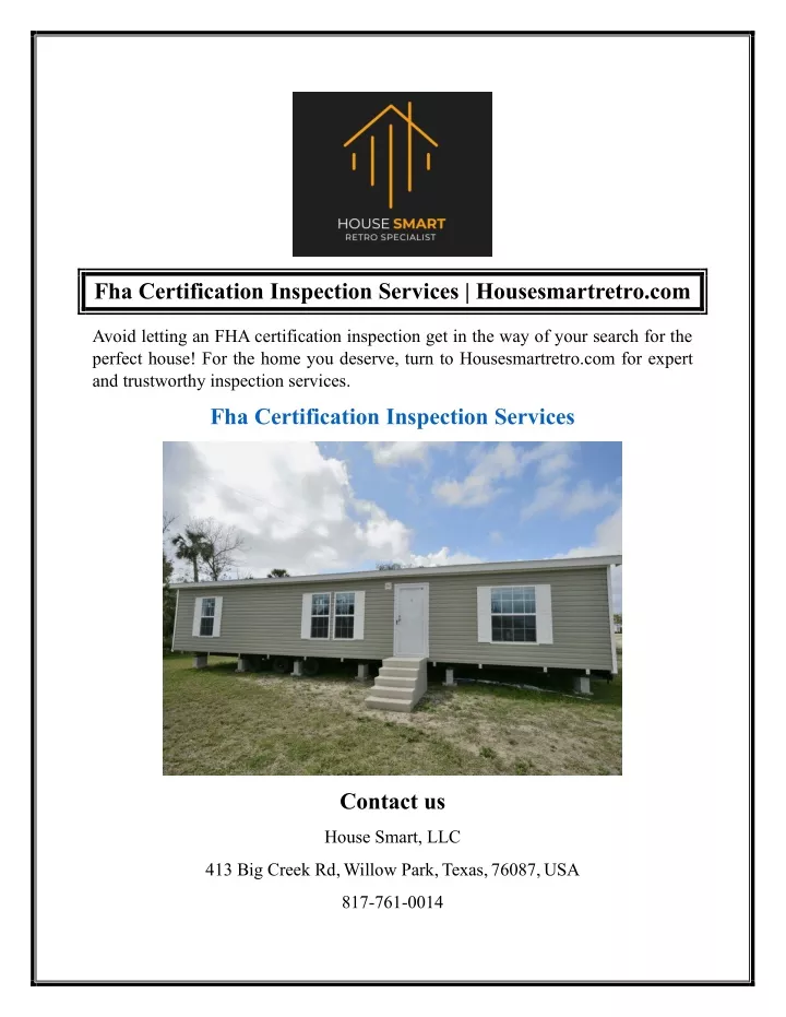 fha certification inspection services