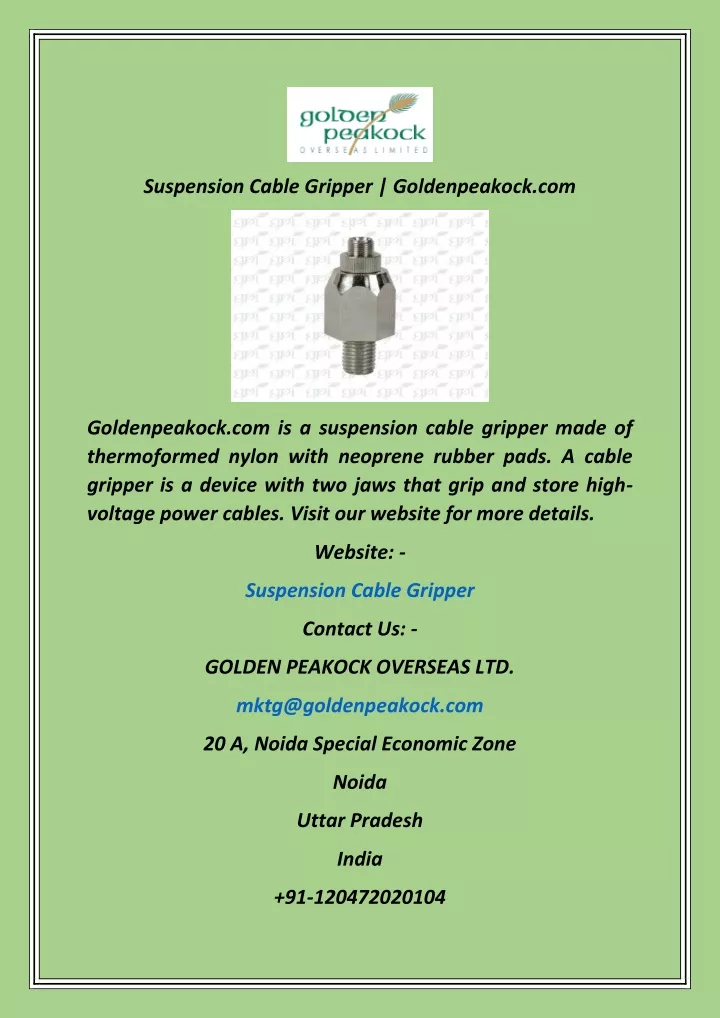 suspension cable gripper goldenpeakock com
