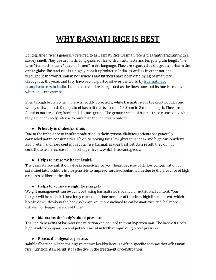 why basmati rice is best