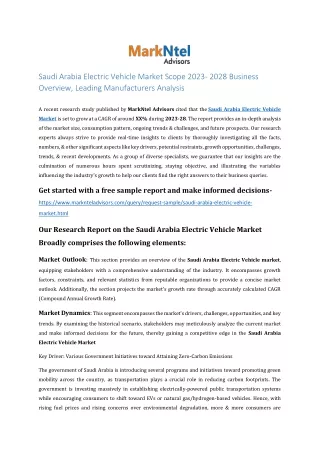 Saudi Arabia Electric Vehicle Market  Share, Size, New Opportunity- [2023-2028]