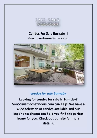 Condos For Sale Burnaby | Vancouverhomefinders.com