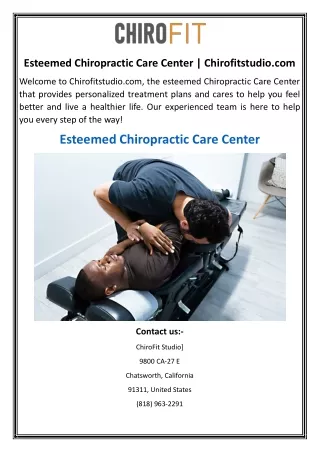 Esteemed Chiropractic Care Center | Chirofitstudio.com