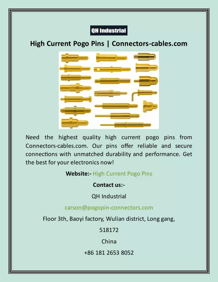 high current pogo pins connectors cables com