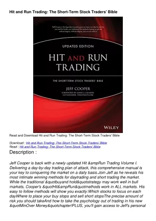 $pdf$/read/download Hit and Run Trading: The Short-Term Stock Traders' Bible