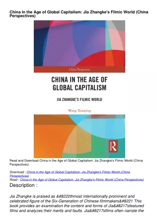 download book [pdf] China in the Age of Global Capitalism: Jia Zhangke's Filmic World (China Perspectives)