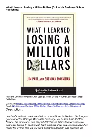 pdf/read What I Learned Losing a Million Dollars (Columbia Business School Publishing)