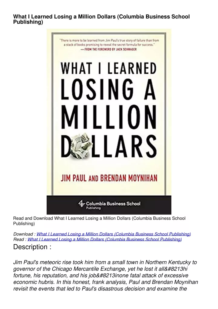 what i learned losing a million dollars columbia