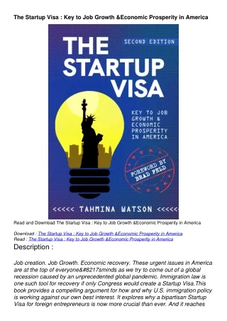 pdf_  The Startup Visa : Key to Job Growth & Economic Prosperity in America