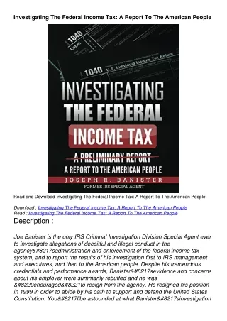read [pdf] Investigating The Federal Income Tax: A Report To The American People