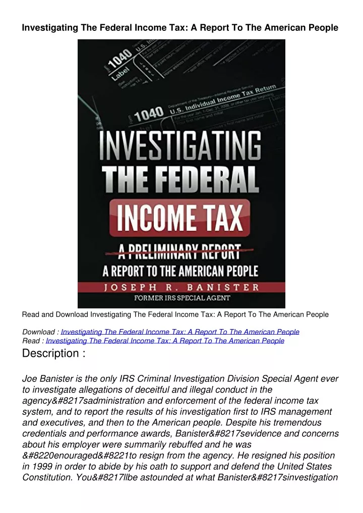 investigating the federal income tax a report