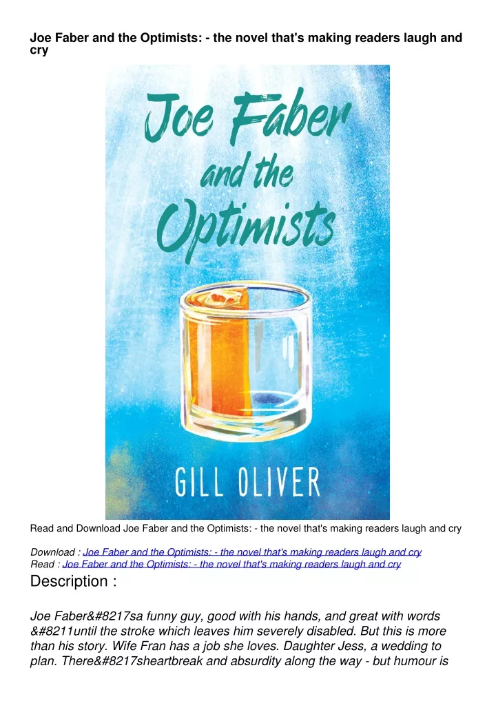 joe faber and the optimists the novel that