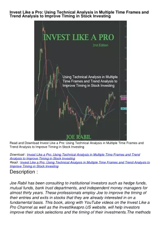 get [pdf] download Invest Like a Pro: Using Technical Analysis in Multiple Time Frames and Trend Analysis to Improve Tim