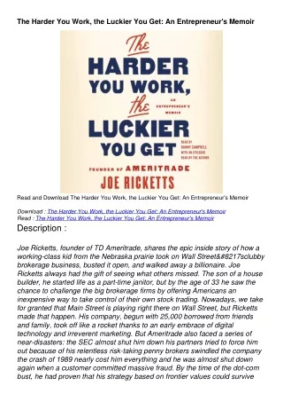 download book [pdf] The Harder You Work, the Luckier You Get: An Entrepreneur's Memoir