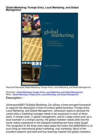 read ebook [pdf] Global Marketing: Foreign Entry, Local Marketing, and Global Management