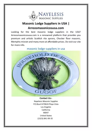 Masonic Lodge Suppliers in USA Arreosmasonicosusa