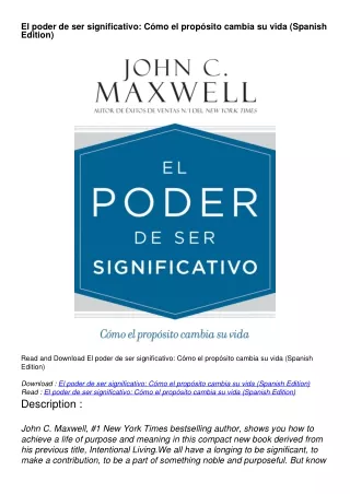 [pdf] download El poder de ser significativo: Cómo el propósito cambia su vida (Spanish Edition)