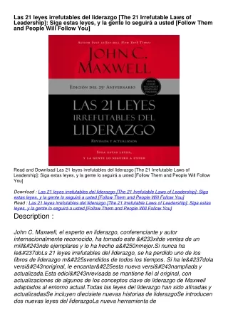 read [pdf] Las 21 leyes irrefutables del liderazgo [The 21 Irrefutable Laws of Leadership]: Siga estas leyes, y la gente