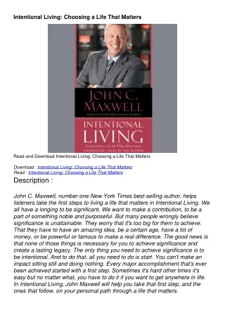 [read download] Intentional Living: Choosing a Life That Matters