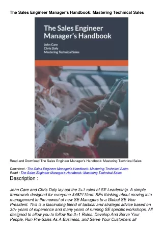 get [pdf] download The Sales Engineer Manager's Handbook: Mastering Technical Sales