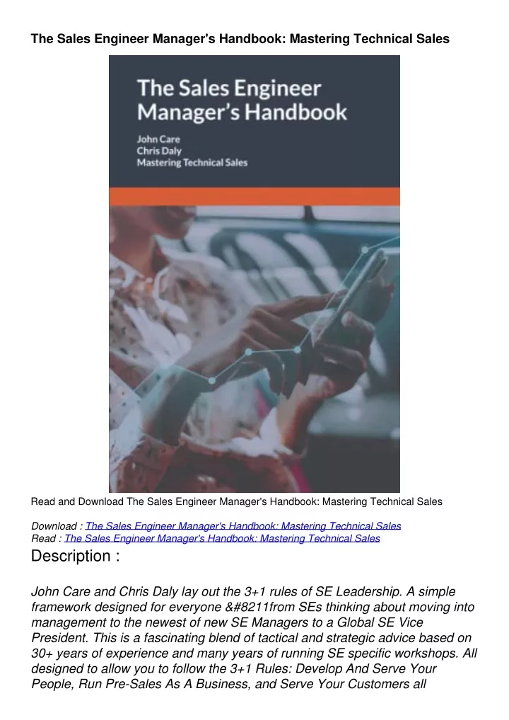 the sales engineer manager s handbook mastering