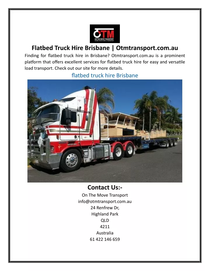 flatbed truck hire brisbane otmtransport