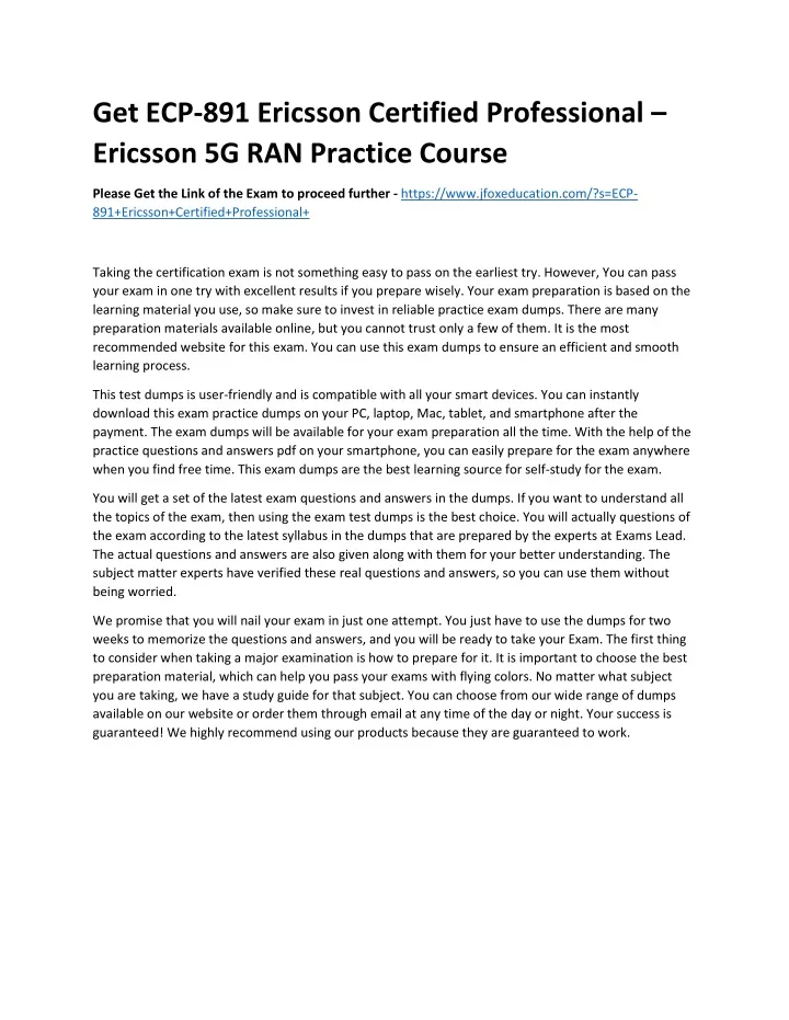 get ecp 891 ericsson certified professional