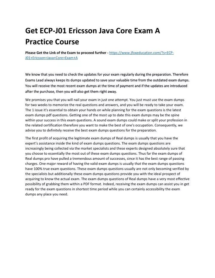 get ecp j01 ericsson java core exam a practice