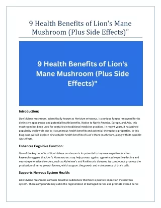9 Health Benefits of Lion's Mane Mushroom (Plus Side Effects)