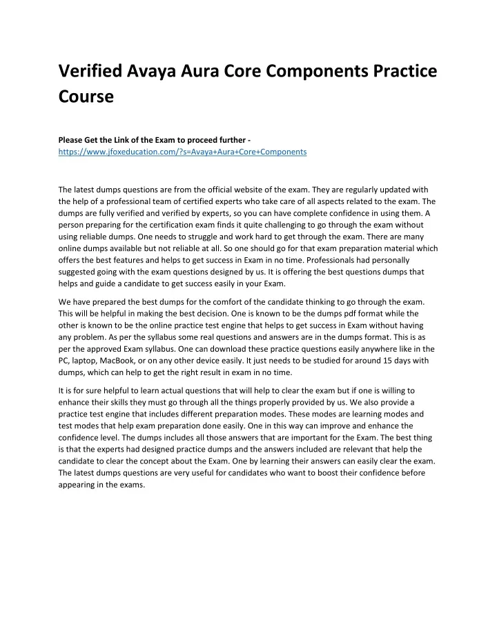 verified avaya aura core components practice