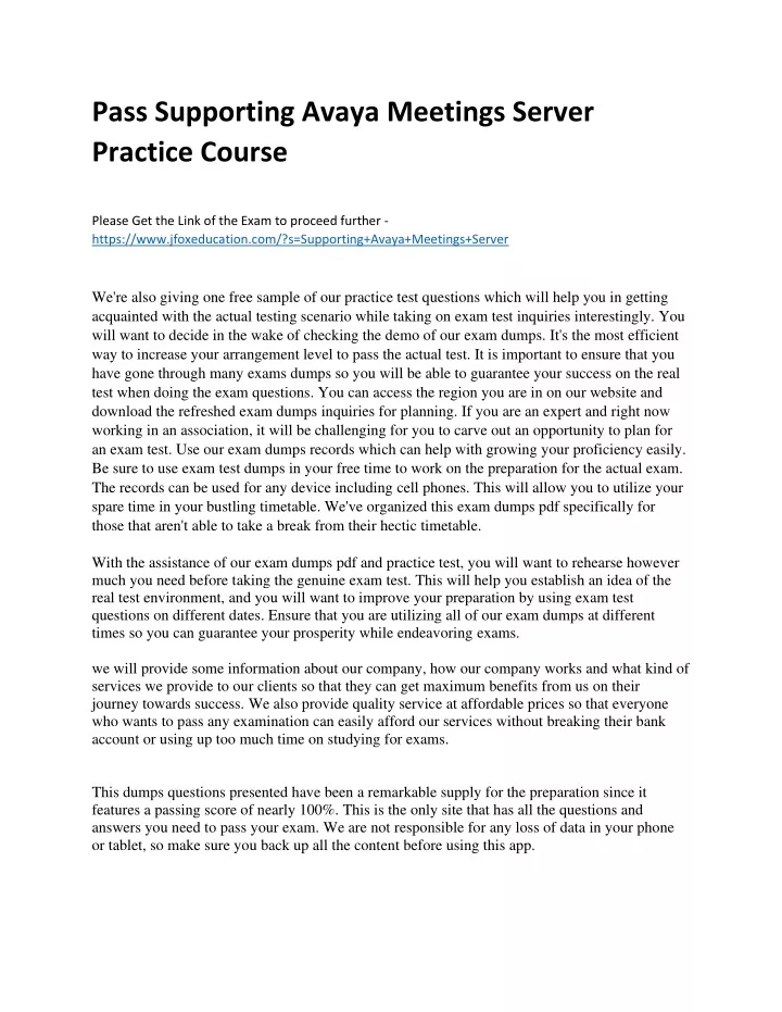pass supporting avaya meetings server practice