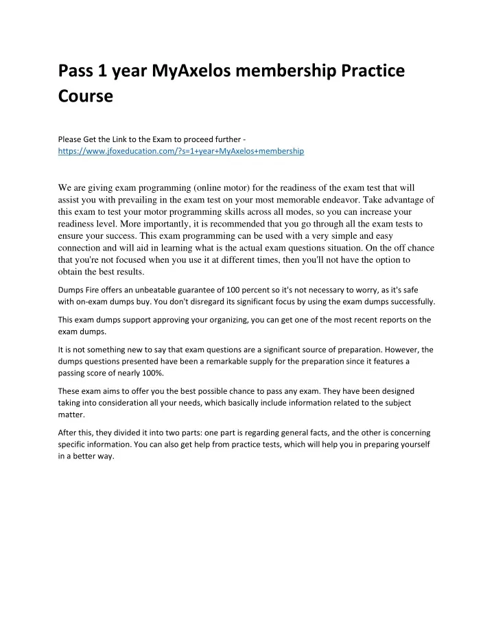 pass 1 year myaxelos membership practice course