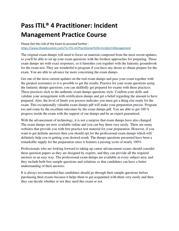 pass itil 4 practitioner incident management