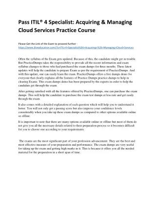 pass itil 4 specialist acquiring managing cloud