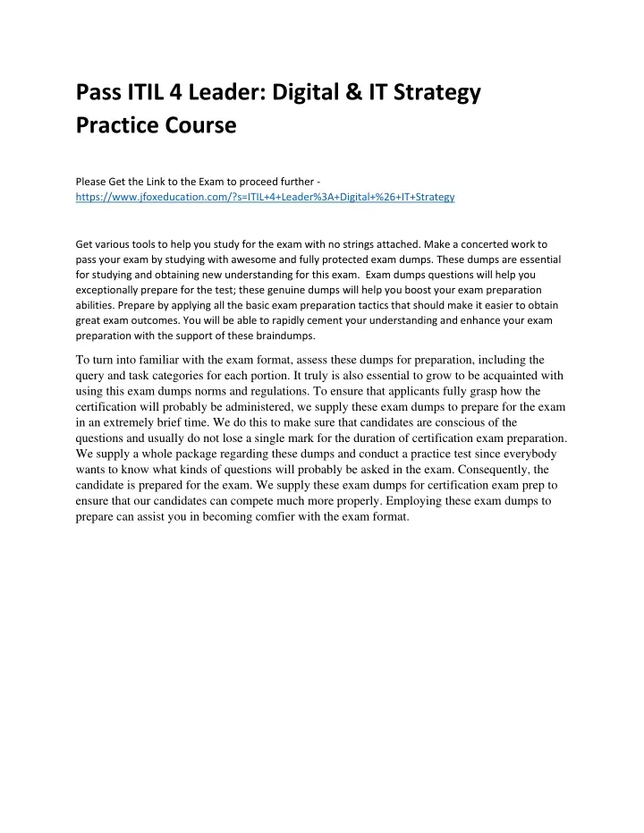 pass itil 4 leader digital it strategy practice