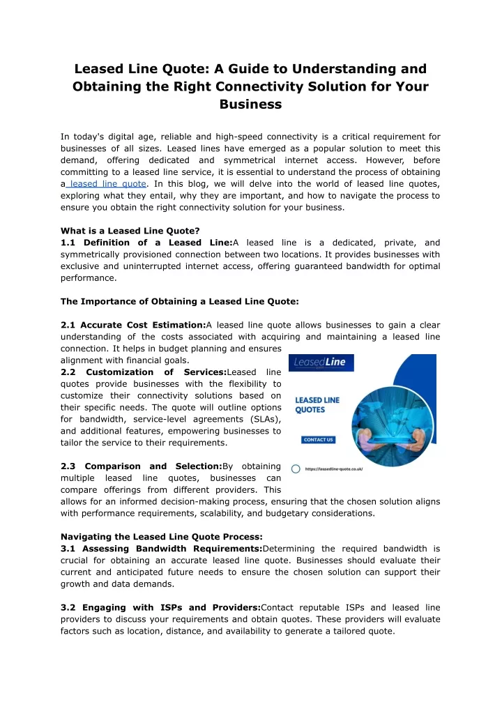 leased line quote a guide to understanding