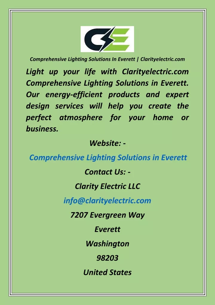 comprehensive lighting solutions in everett