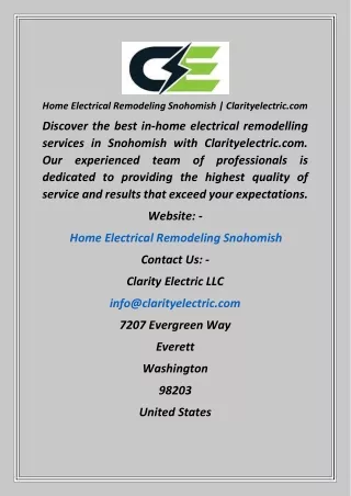 Home Electrical Remodeling Snohomish  Clarityelectric