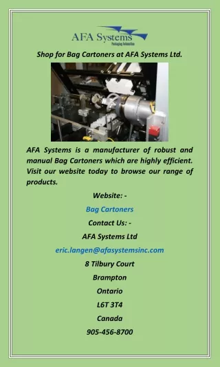 Shop for Bag Cartoners at AFA Systems Ltd.