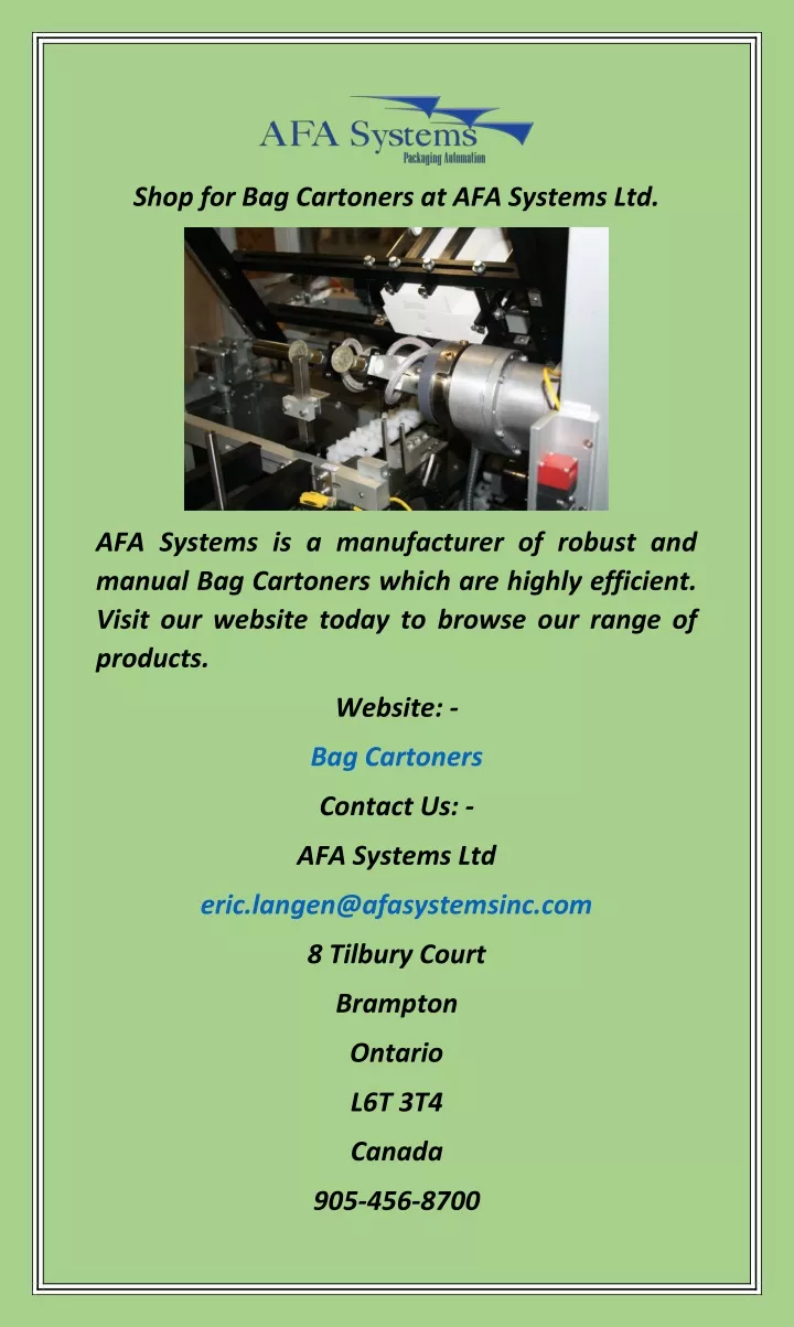 shop for bag cartoners at afa systems ltd