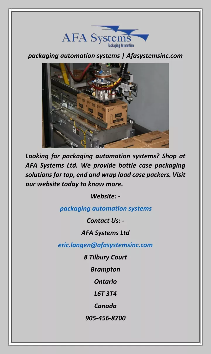 packaging automation systems afasystemsinc com
