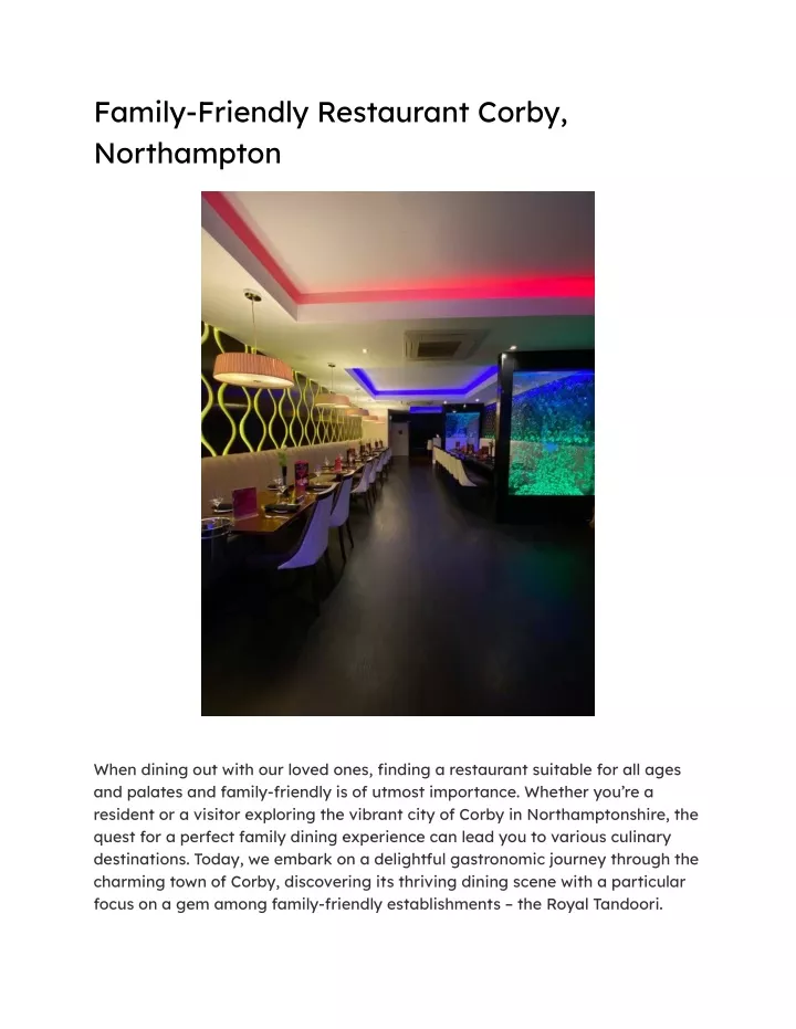 family friendly restaurant corby northampton