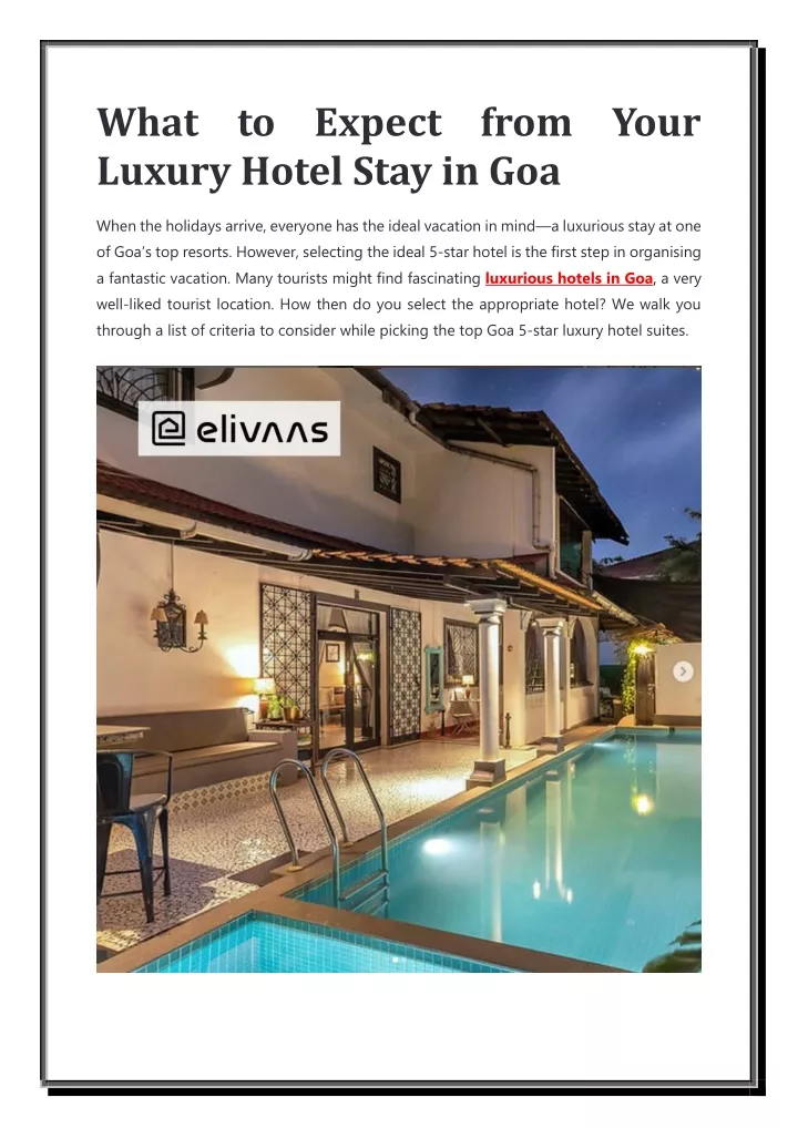 what to expect from your luxury hotel stay in goa