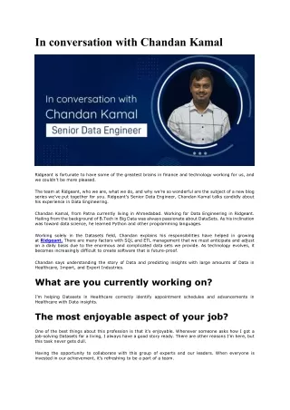 In conversation with Chandan Kamal