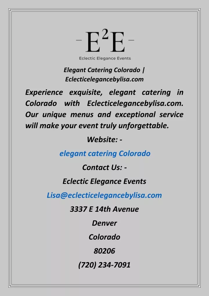 elegant catering colorado eclecticelegancebylisa