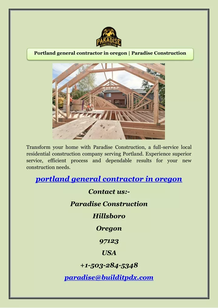 portland general contractor in oregon paradise