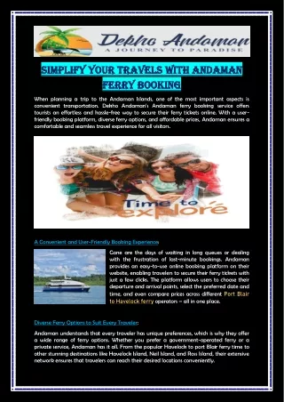 Simplify your travels with Andaman ferry booking