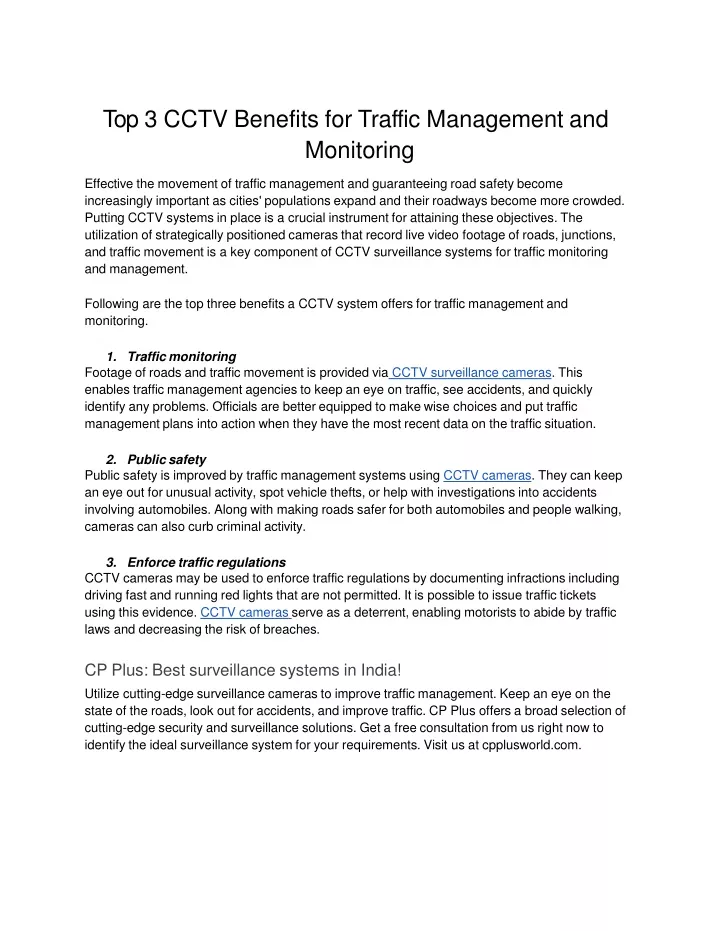 top 3 cctv benefits for traffic management