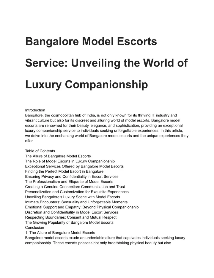 bangalore model escorts