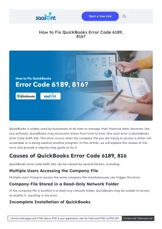 How to Fix QuickBooks Error Code 6189, 816 - Saasant