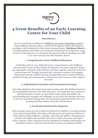 4 Great Benefits of an Early Learning Centre for Your Child